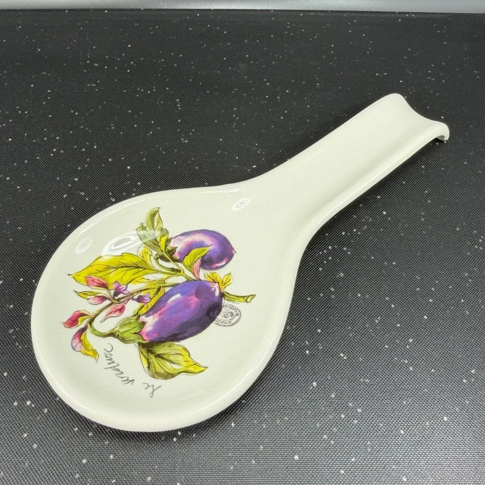 Effetti Home Handmade in Italy Ceramic Spoon Rest Le Verdure Eggplant Botanical‎